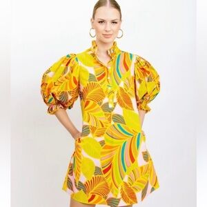 Flora Bea Vibrant Multicolor Puff Sleeve Dress size M​
